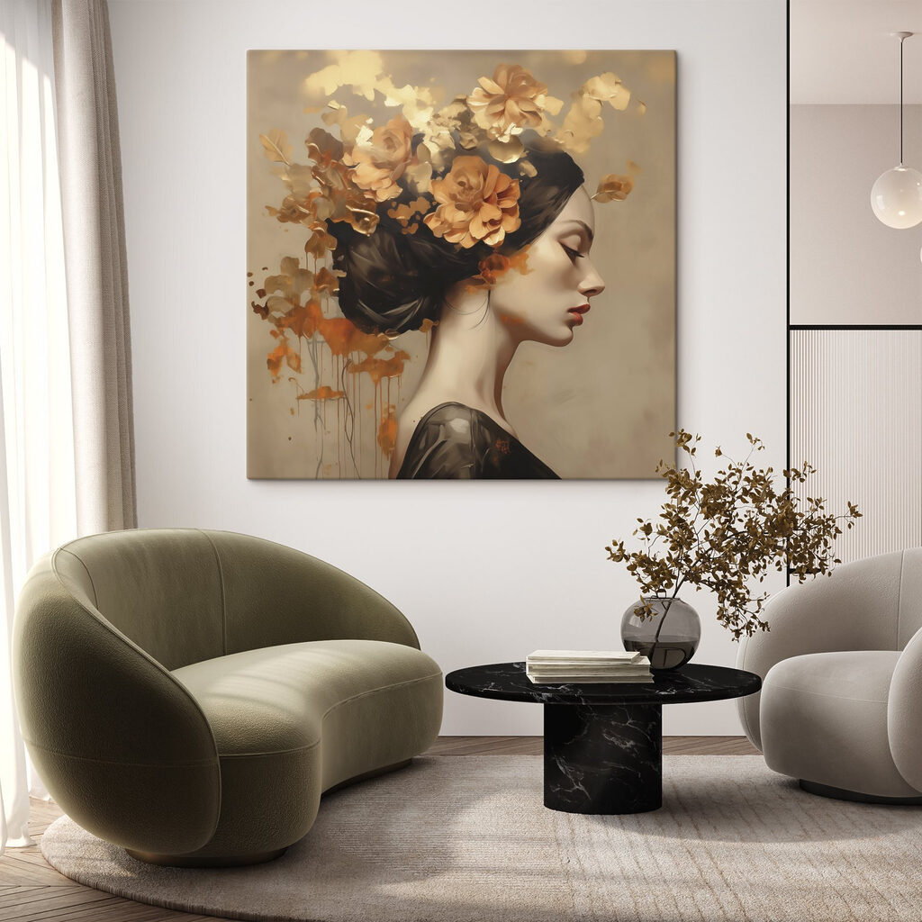 Perfil feminino em ocre — interior 2