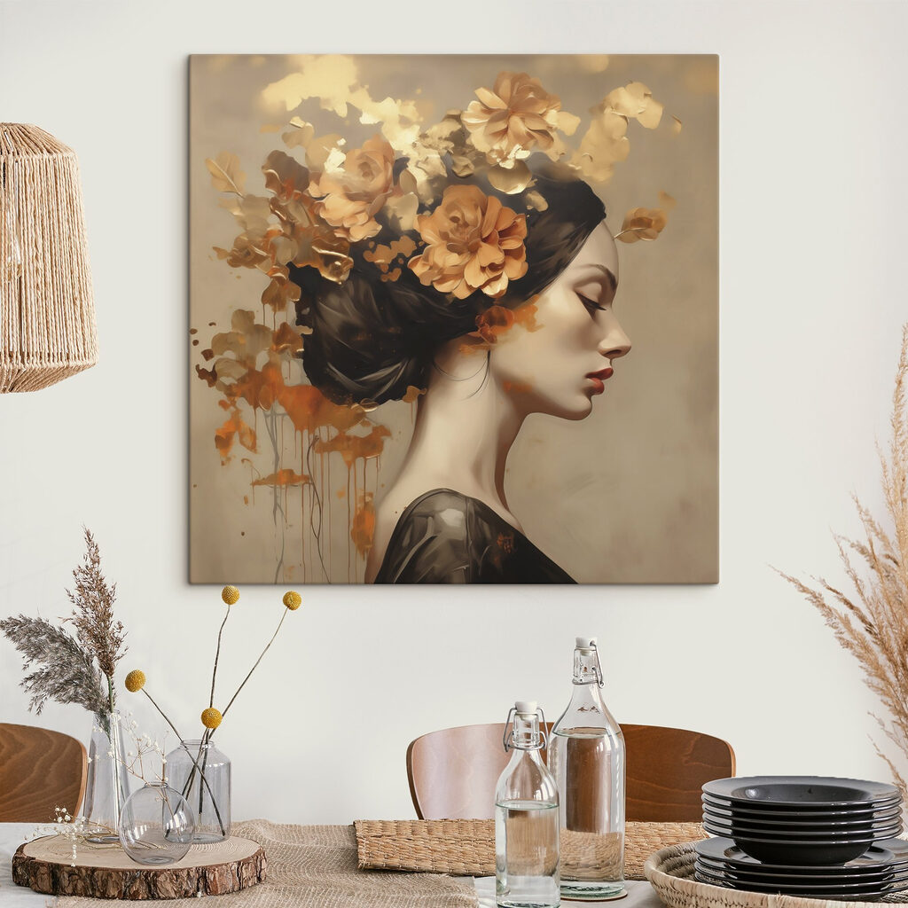Perfil feminino em ocre — interior 1