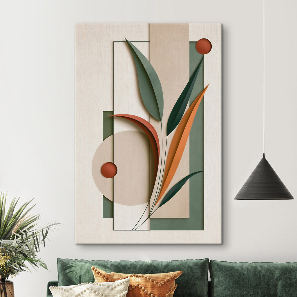 Folhas verdes e laranja — interior 1