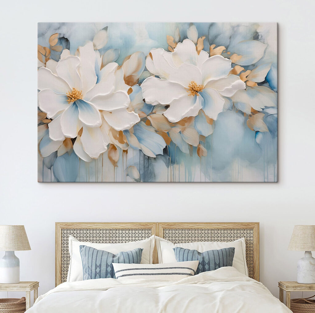 Flores brancas em azul-pastel — interior 2