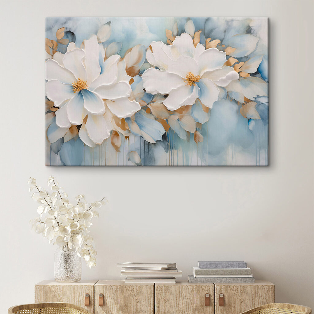 Flores brancas em azul-pastel — interior 3
