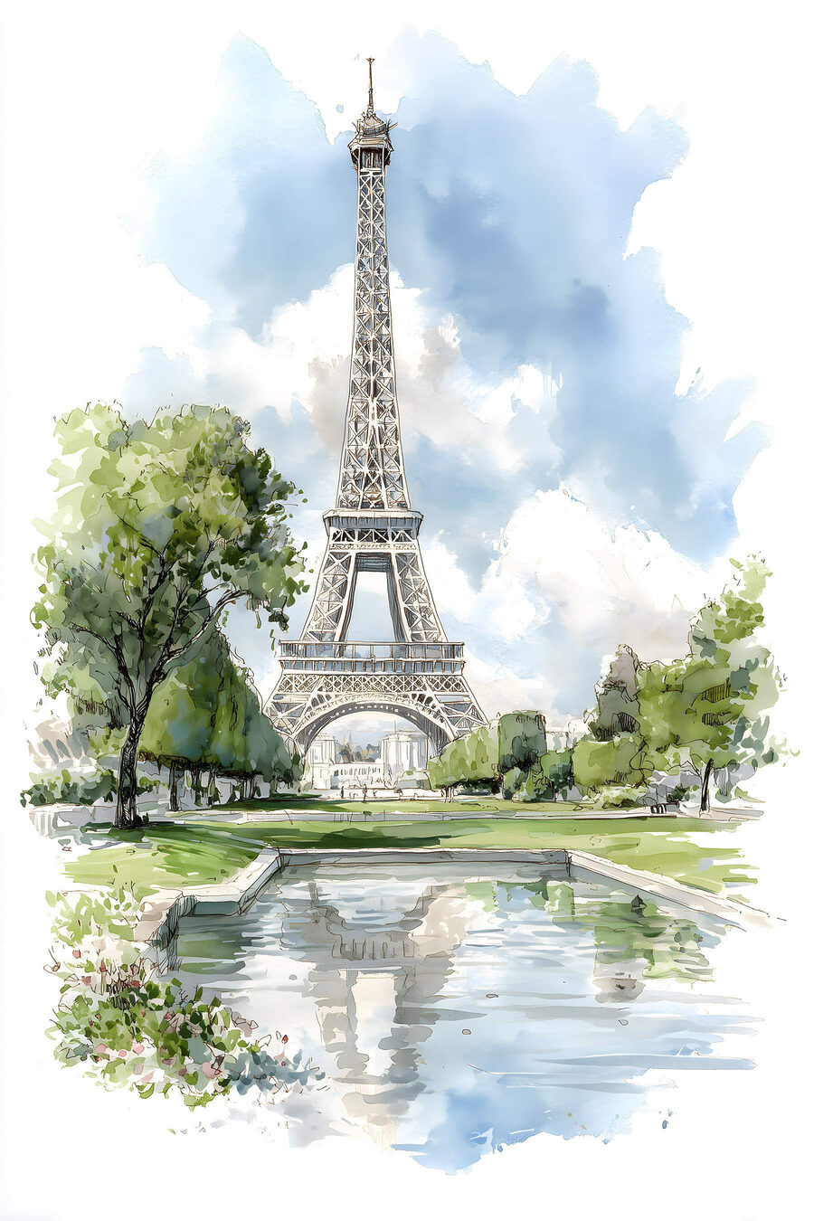Torre Eiffel entre árvores — design completo