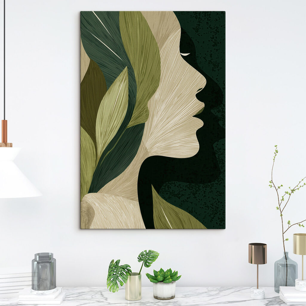 Perfil feminino em folhas — interior 2