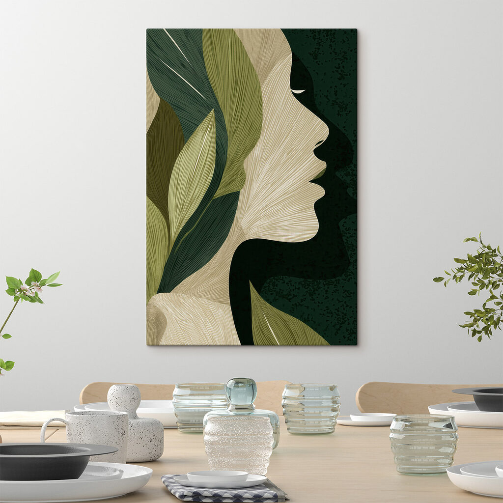 Perfil feminino em folhas — interior 1