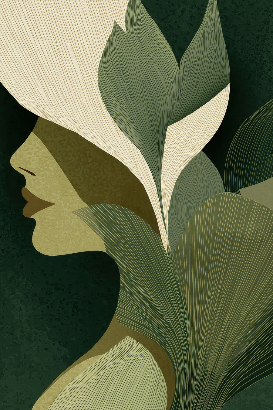Perfil entre folhas verdes — design completo
