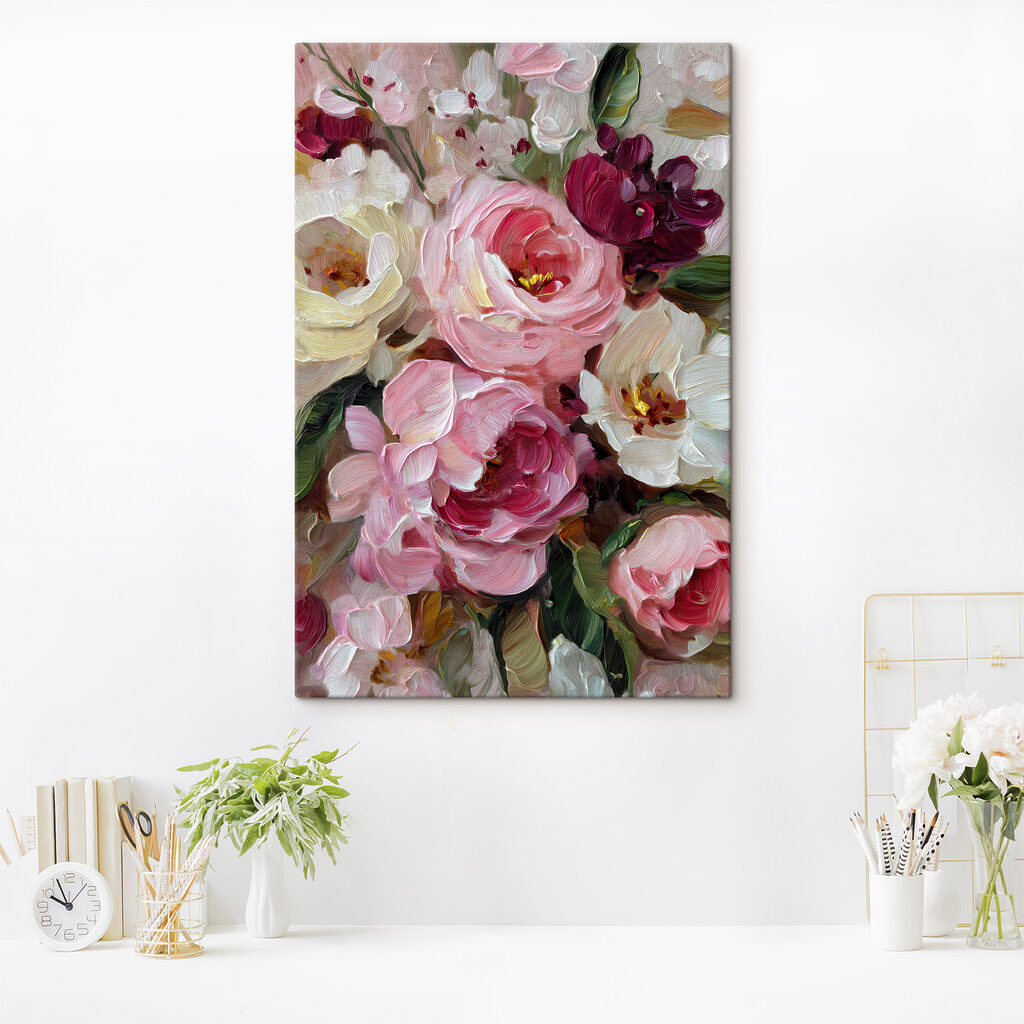 Rosas em pinceladas rosa num interior