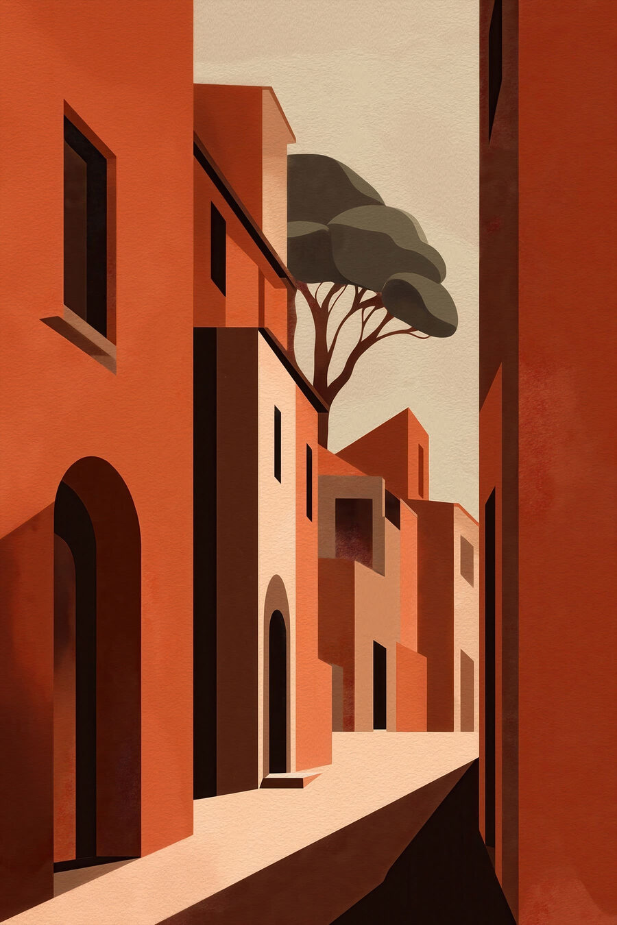Sol numa rua terracota — design completo