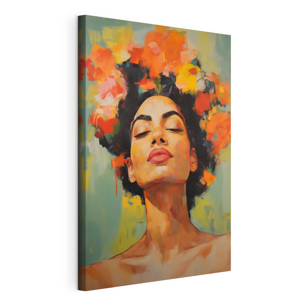 Coroa de flores laranja, tela esticada e borda contínua
