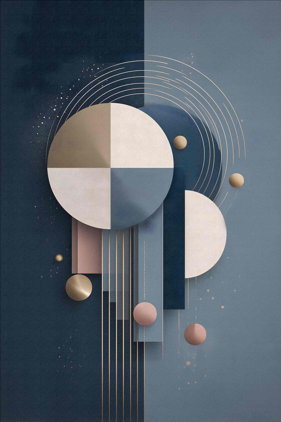 Círculos pastel em azul-escuro — design completo