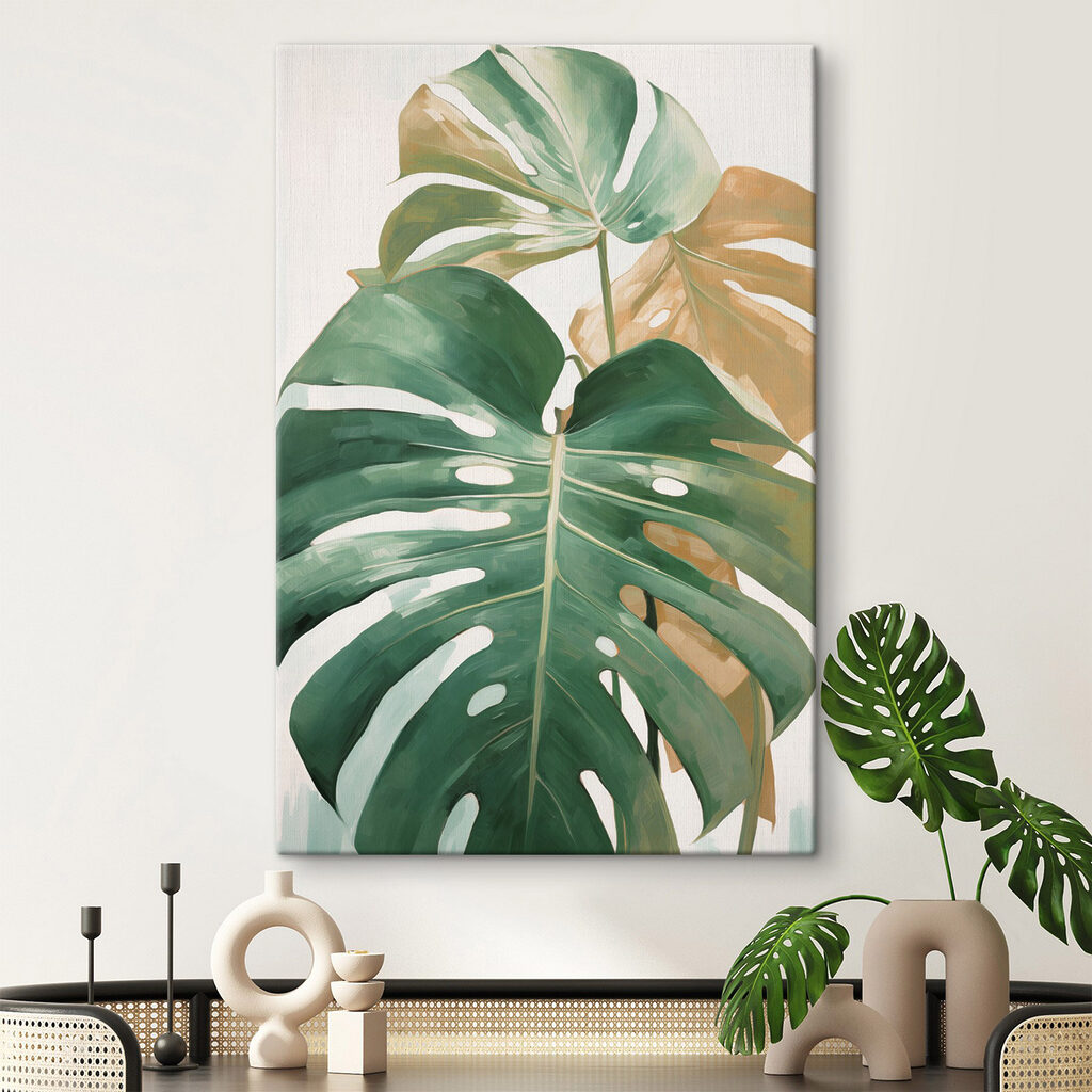 Monstera em pinceladas verdes — interior 1