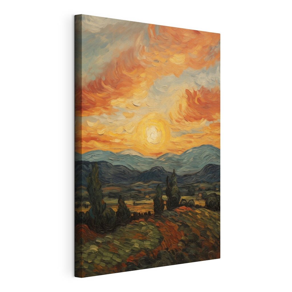 Sol de entardecer, tela esticada e borda contínua