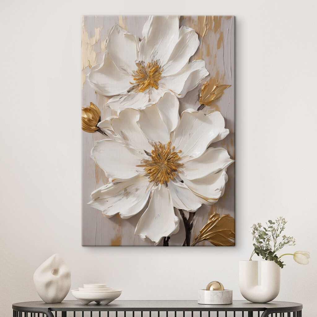 Flores brancas com dourado — interior 1