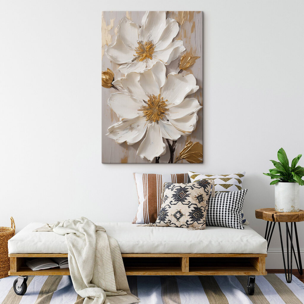 Flores brancas com dourado — interior 2
