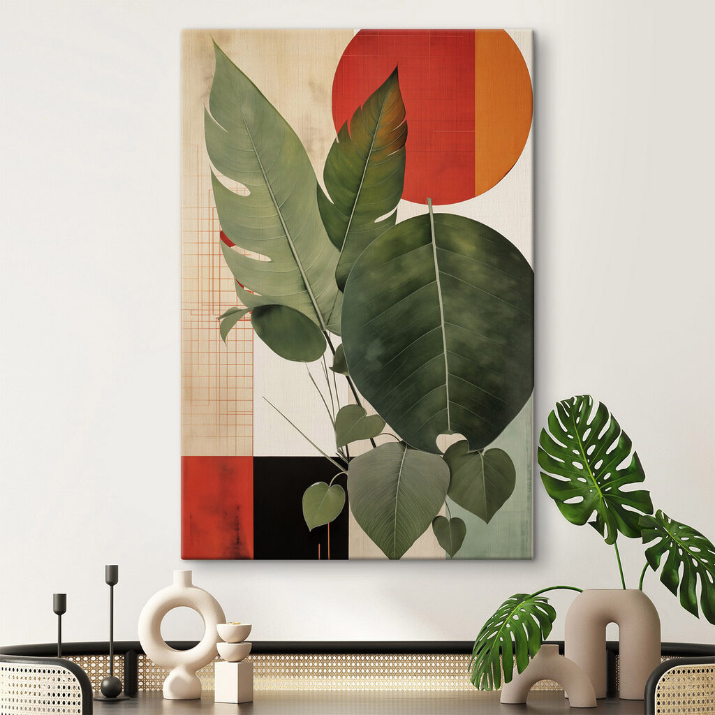 Folhas verdes sobre vermelho — interior 1