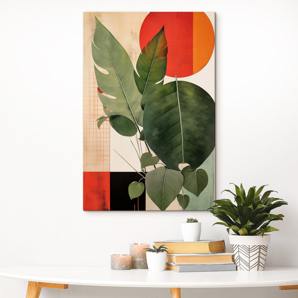 Folhas verdes sobre vermelho — interior 2
