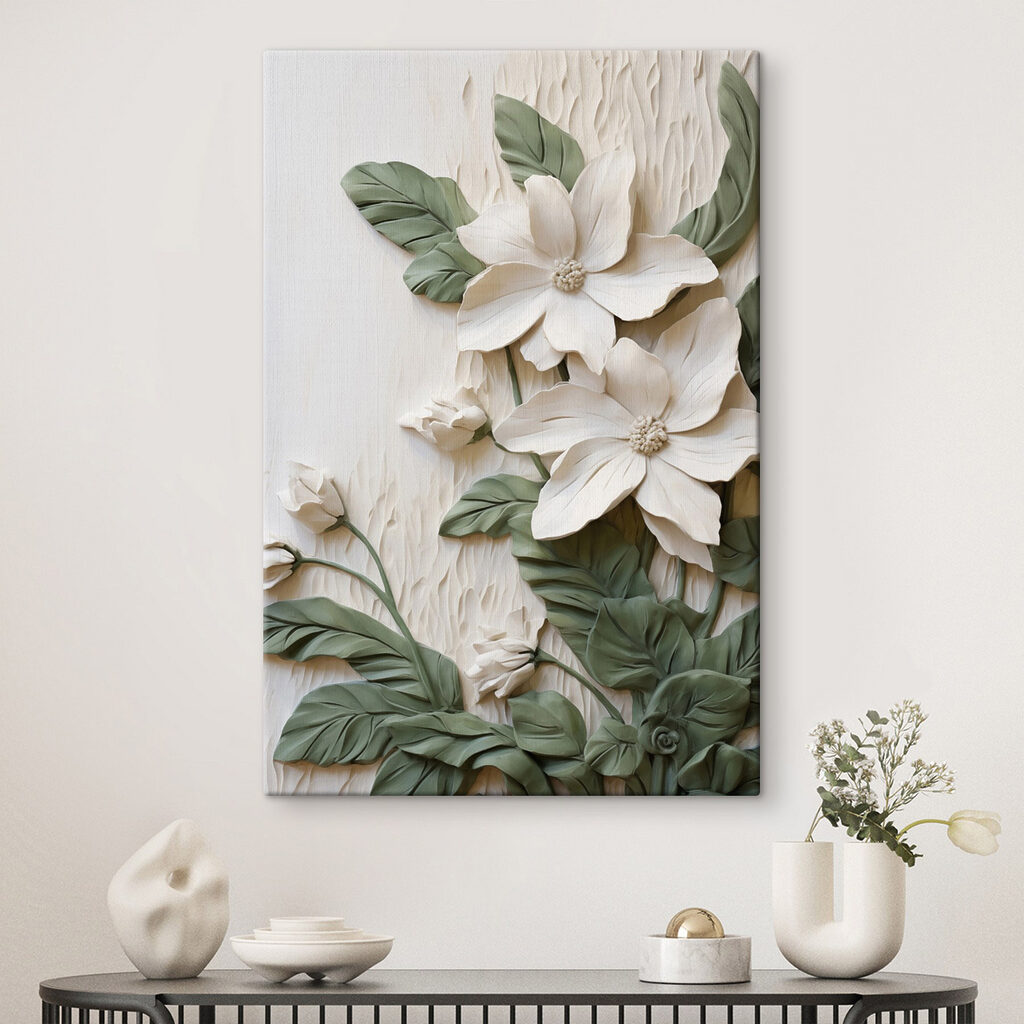 Flores brancas, folhas largas — interior 1