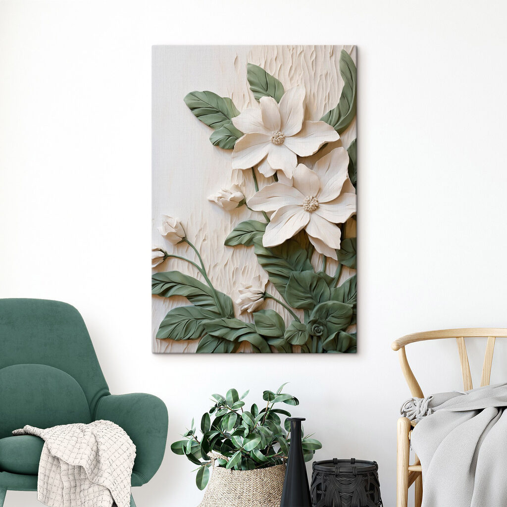Flores brancas, folhas largas — interior 2