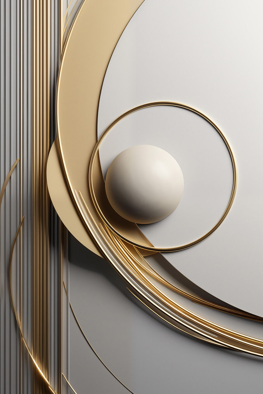 Esfera entre curvas douradas — design completo