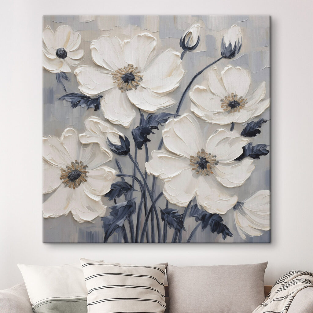 Flores brancas em azul-escuro — interior 1