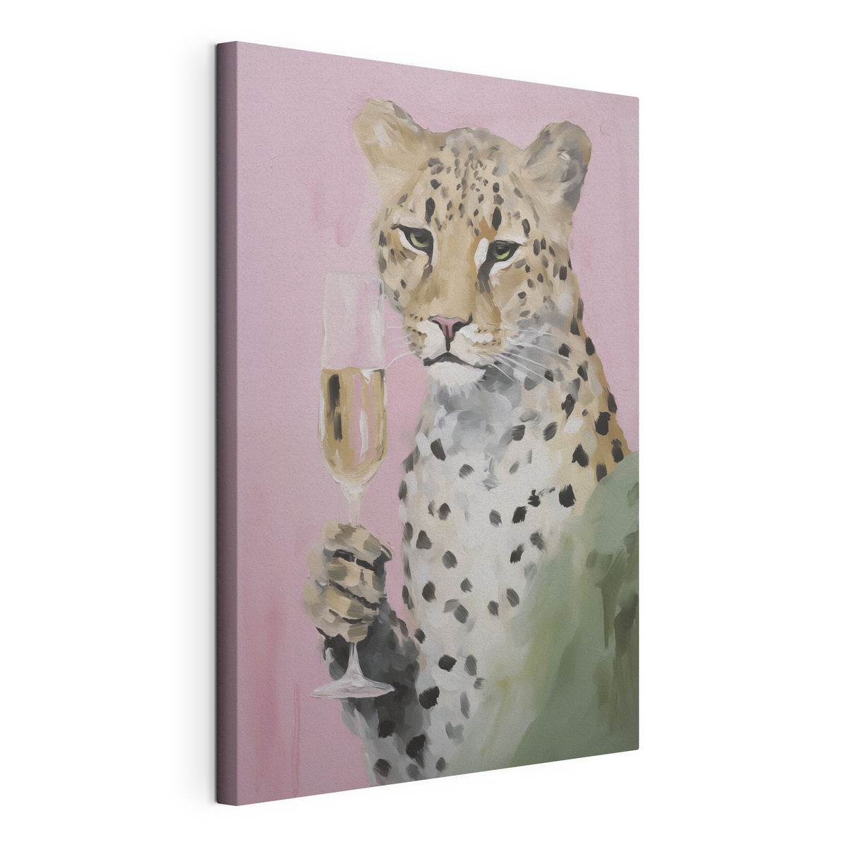 Leopardo com copo, tela esticada e borda contínua