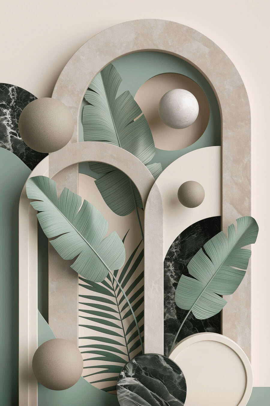 Folhas entre arcos redondos — design completo