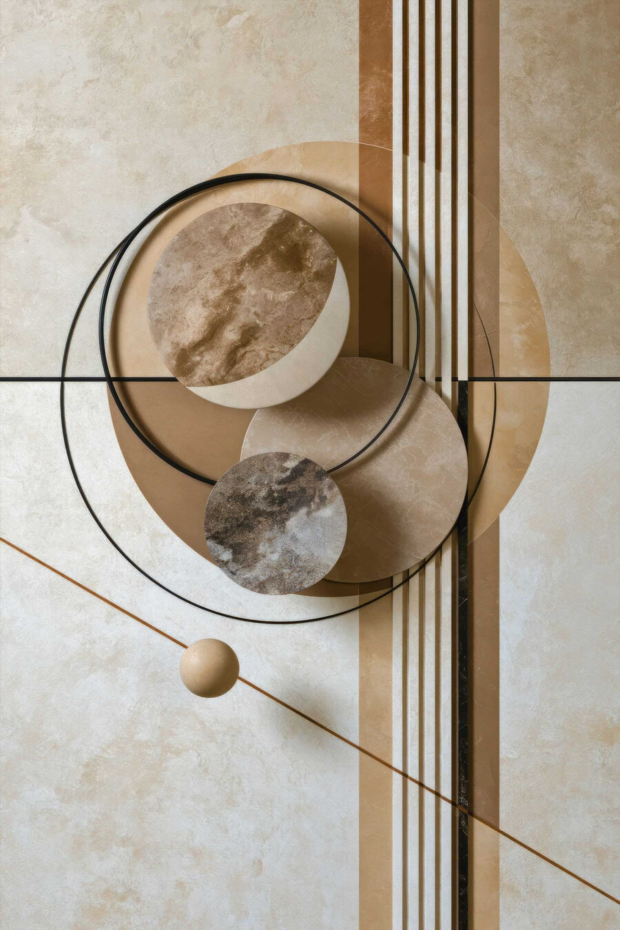 Círculos dourados sobre bege — design completo