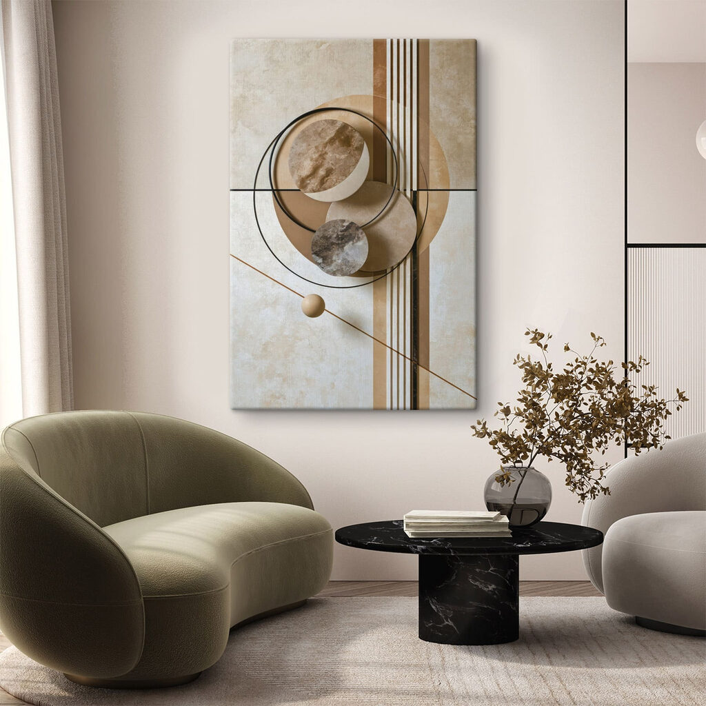 Círculos dourados sobre bege — interior 1
