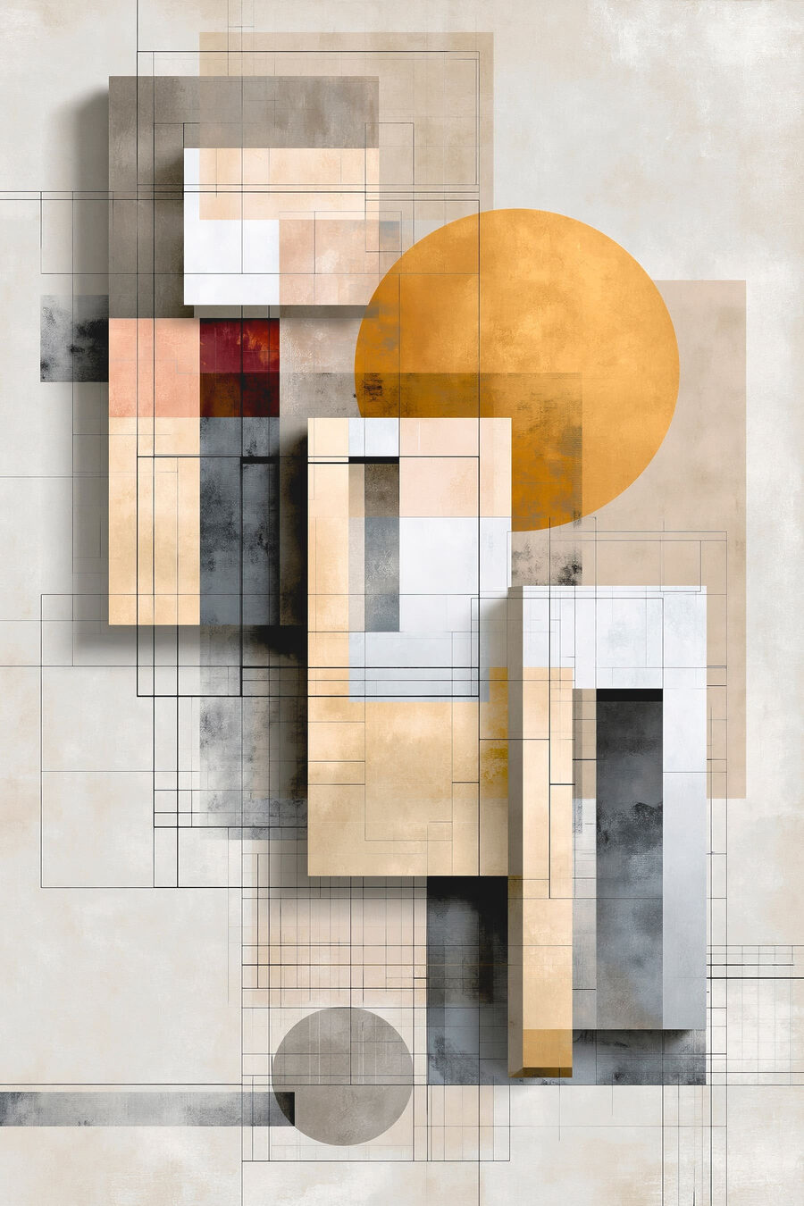 Retângulos e círculo ocre — design completo