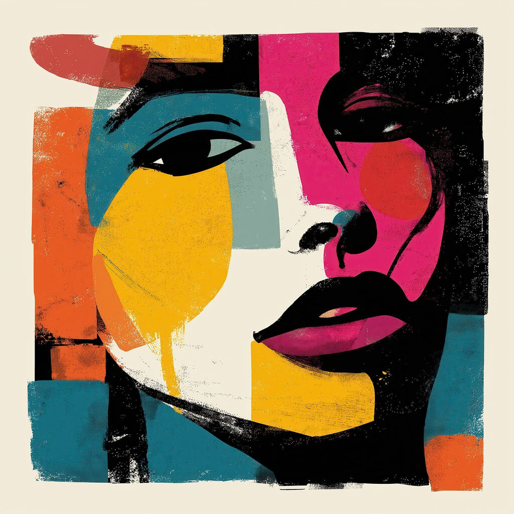 Rosto em cores vivas — design completo