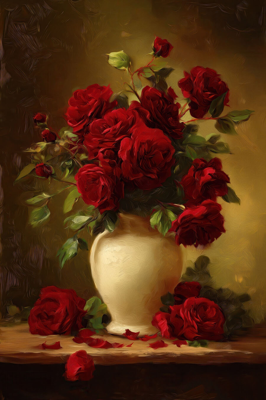 Rosas vermelhas num vaso — design completo