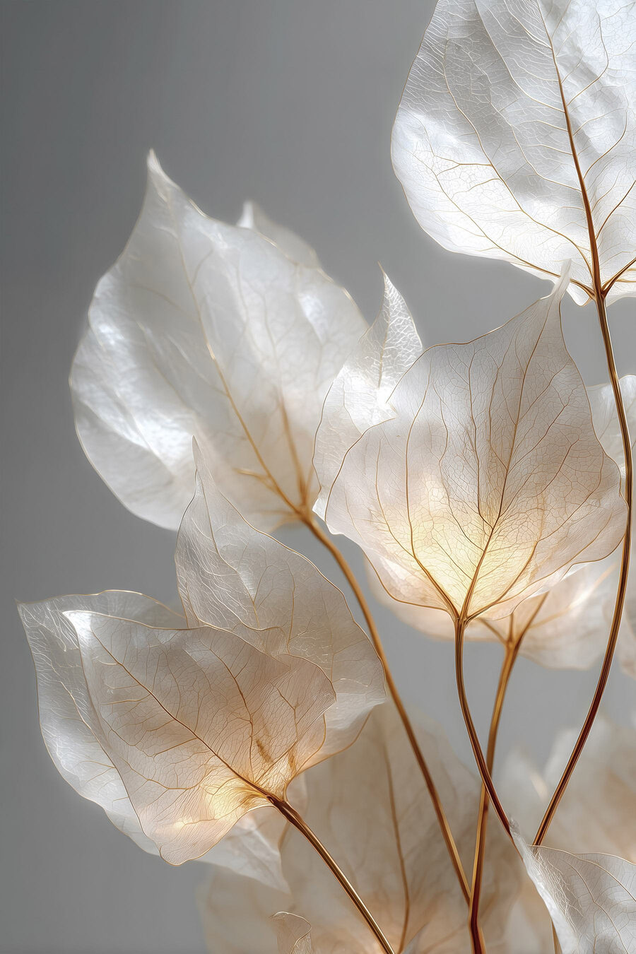 Folhas luminosas em cinzento — design completo