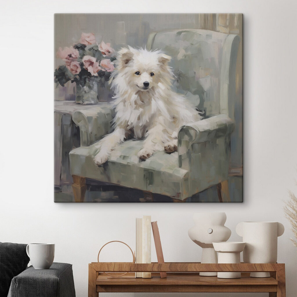 Cãozinho branco na poltrona — interior 2