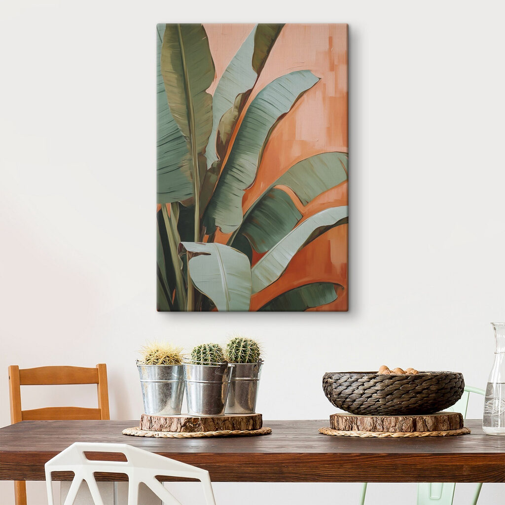 Folhas verdes sobre terracota — interior 1
