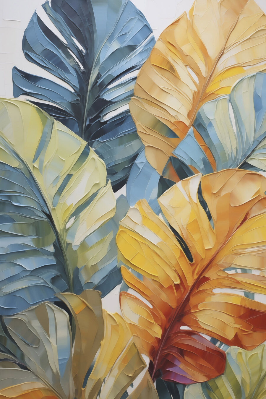 Monstera amarela entre azul — design completo