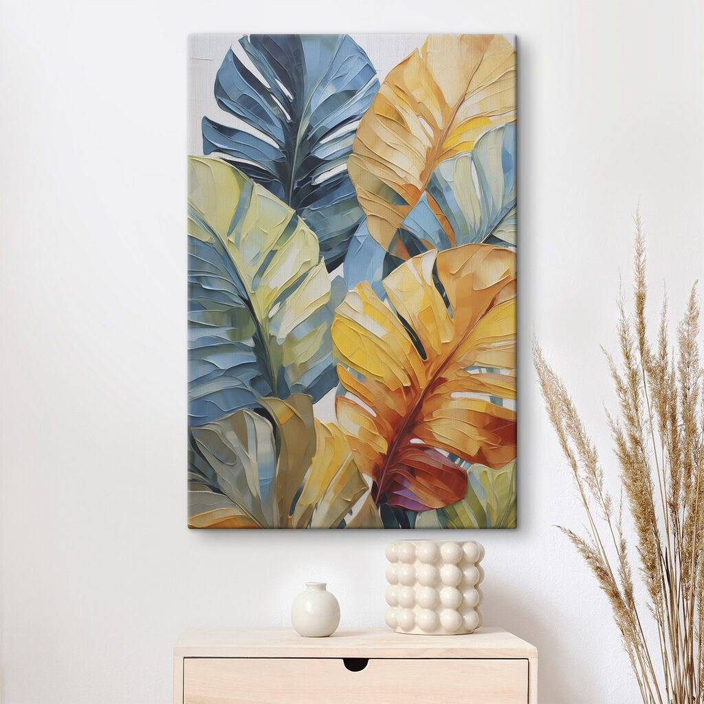 Monstera amarela entre azul — interior 2
