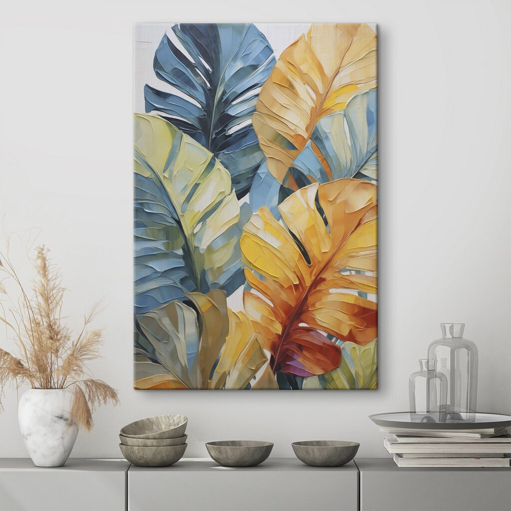Monstera amarela entre azul — interior 1