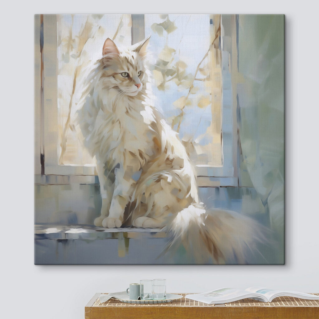 Gato de pelo comprido num interior