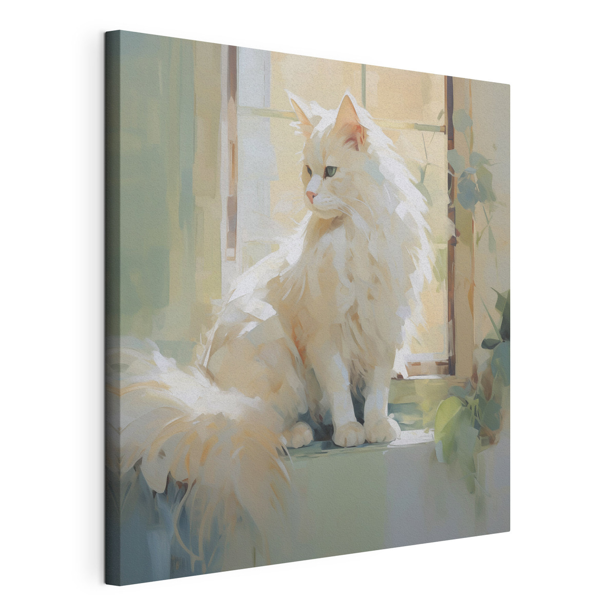 Gato junto à janela, tela esticada e borda contínua