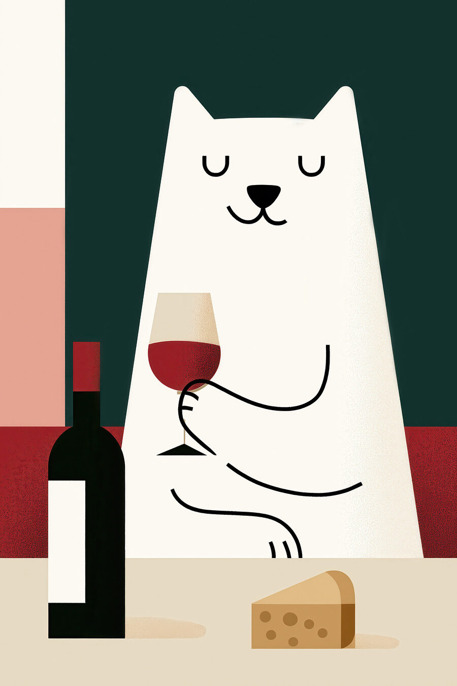 Gato branco com vinho — design completo