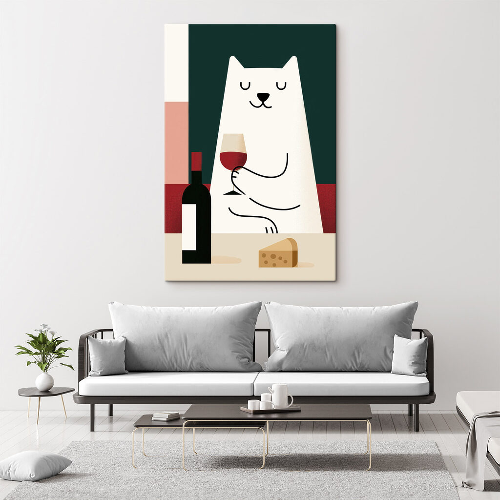 Gato branco com vinho — interior 2