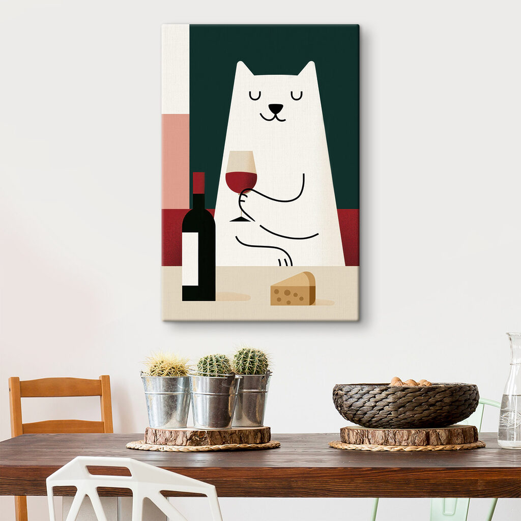 Gato branco com vinho — interior 1