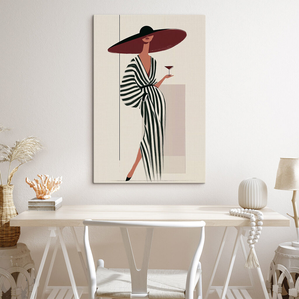 Mulher de chapéu vermelho num interior