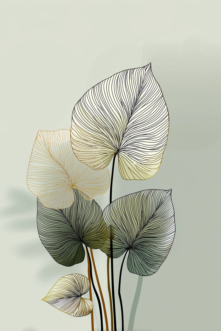 Folhas finas em verde-salva — design completo