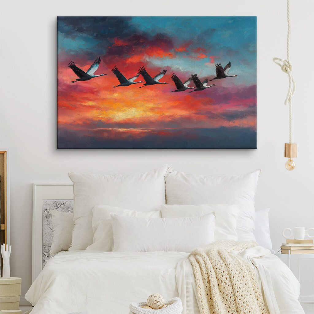 Grous contra céu vermelho — interior 1