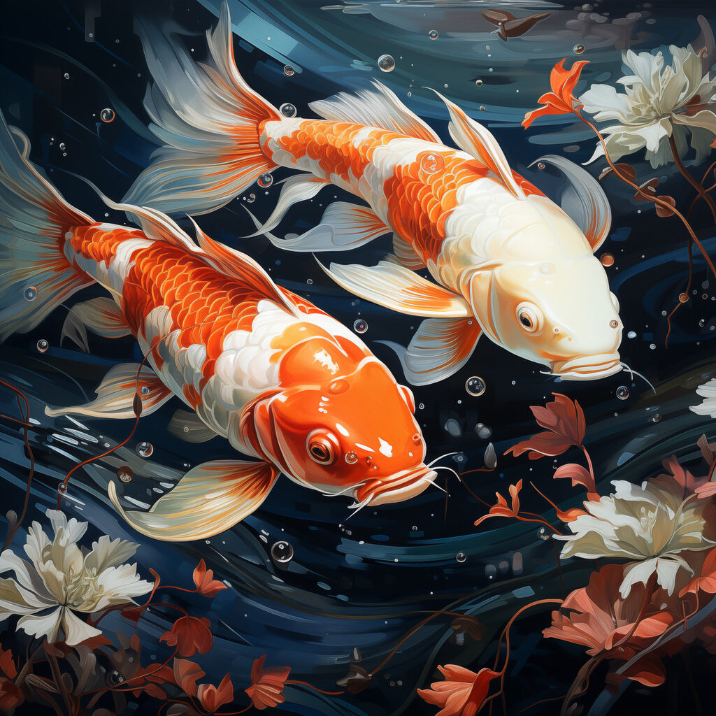 Carpas koi entre flores — design completo