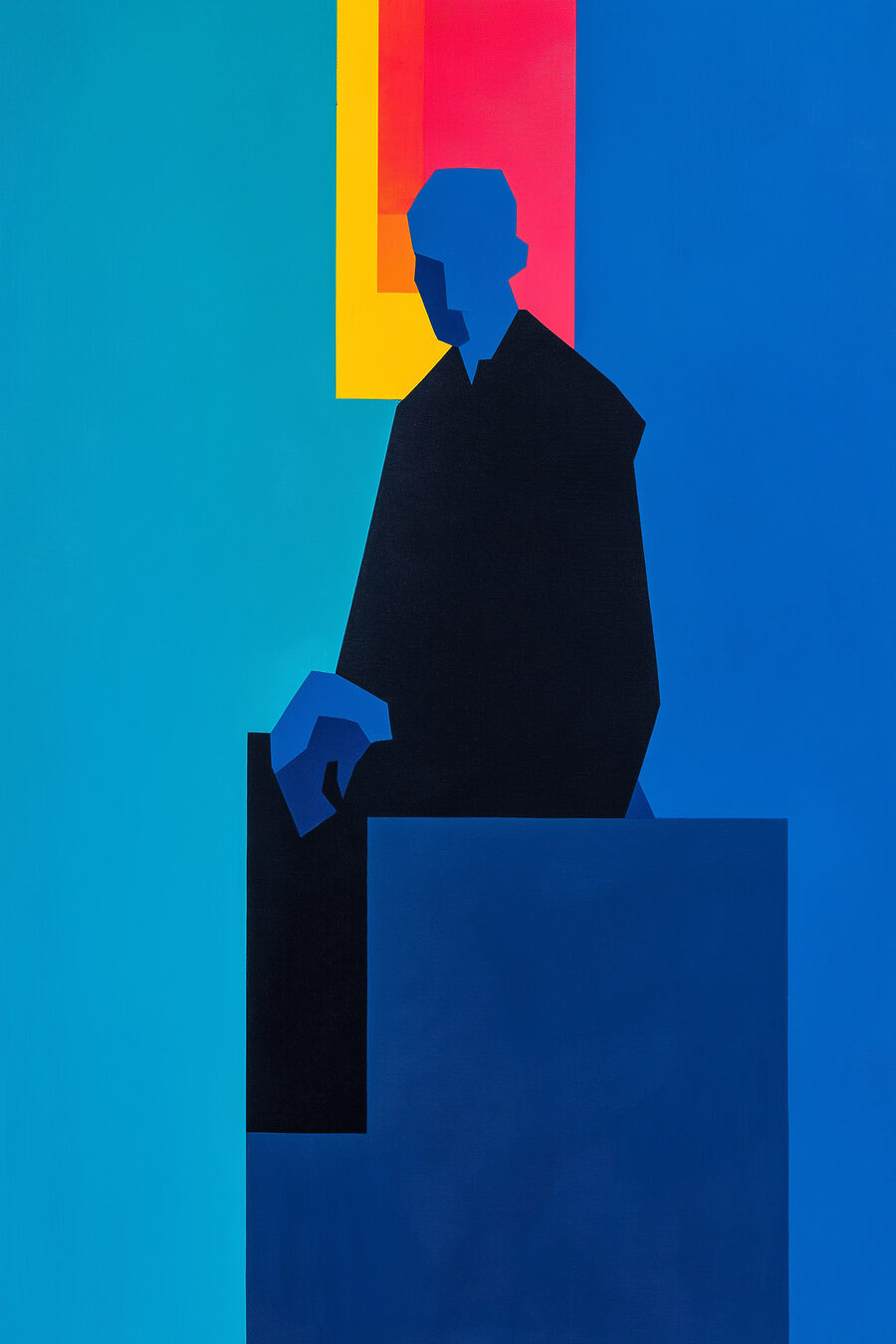 Homem sentado em azul-escuro — design completo