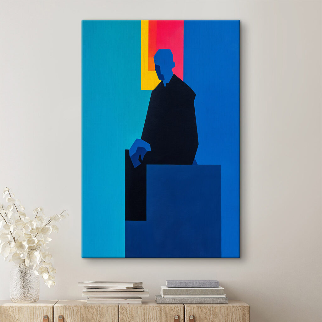 Homem sentado em azul-escuro — interior 2