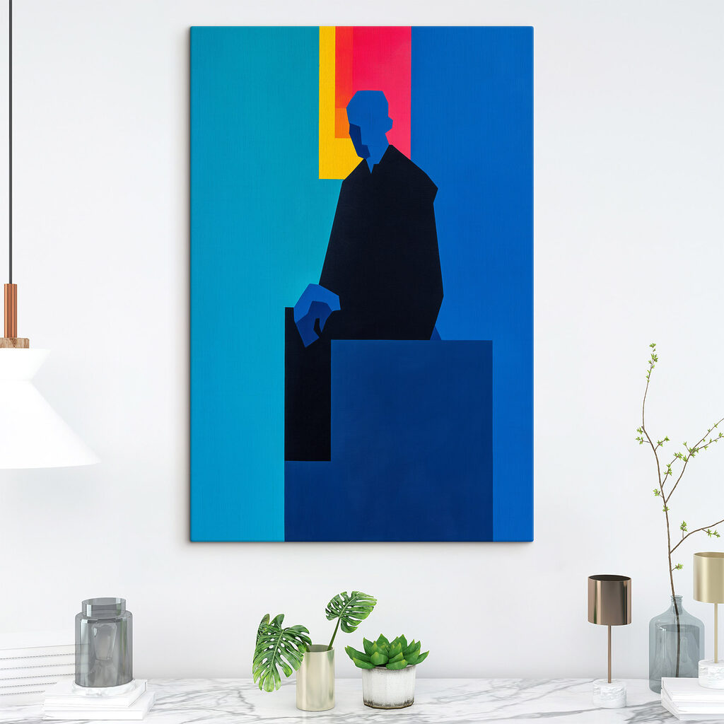 Homem sentado em azul-escuro — interior 1