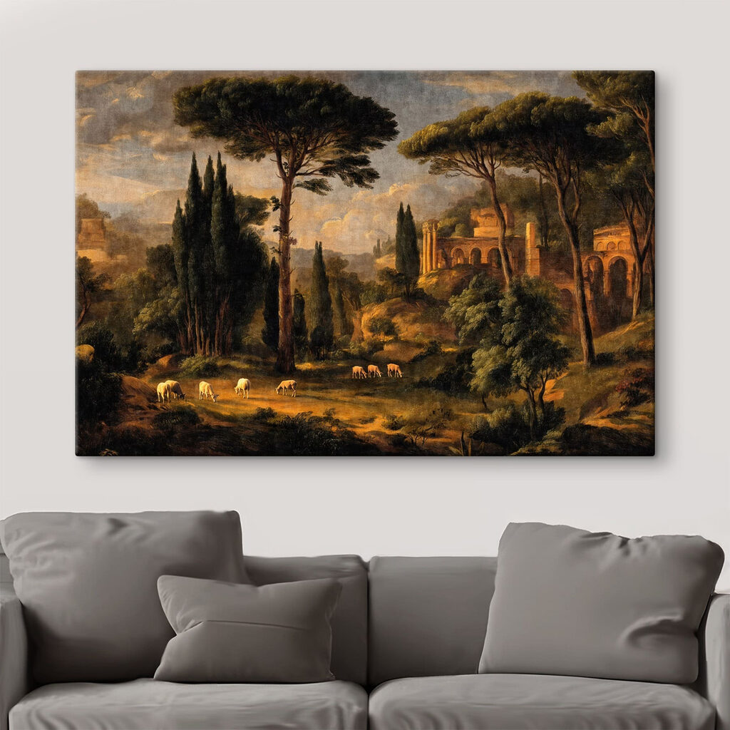 Ciprestes junto a arcadas — interior 1