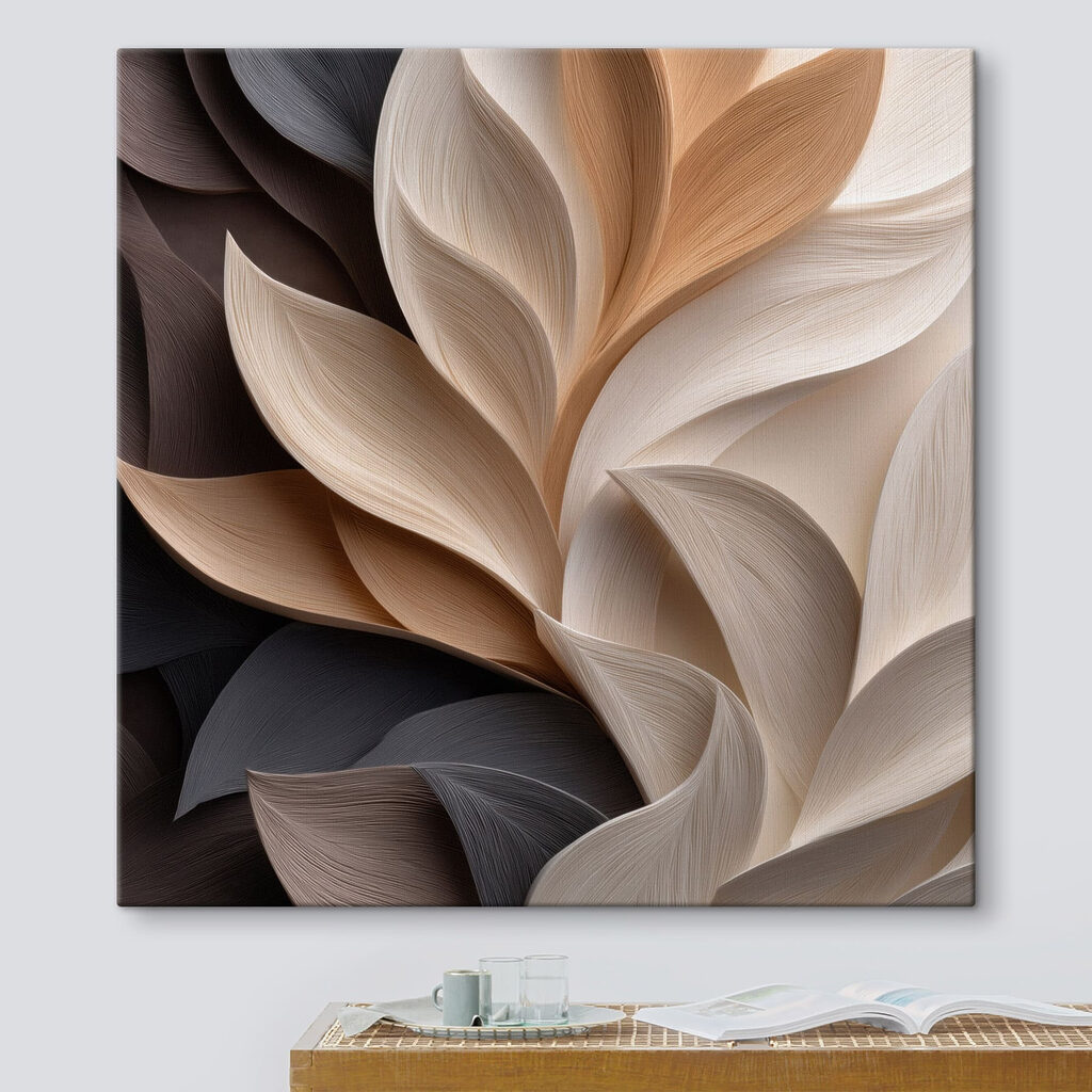 Folhas em dobras castanhas num interior